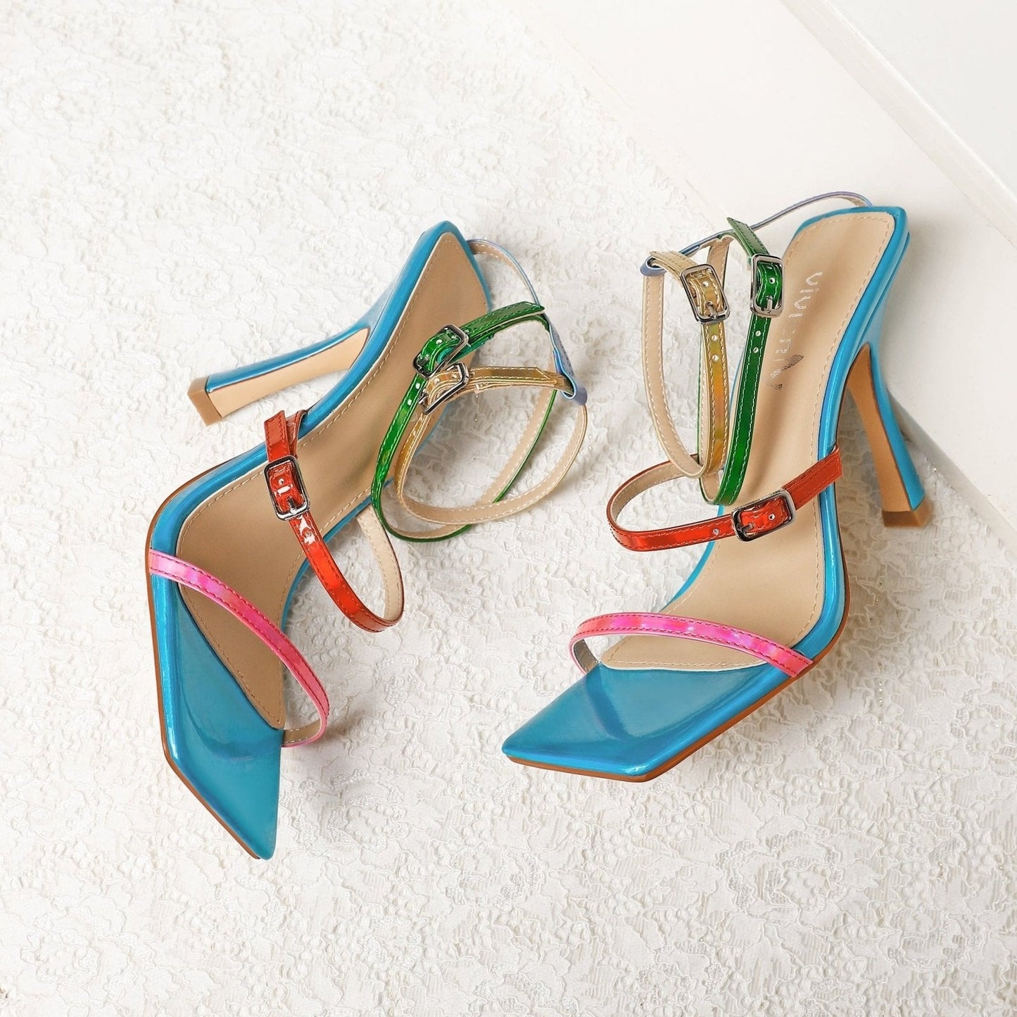Audette 99 Square Strappy Sandals - Vivianly Shoes - Stilettos