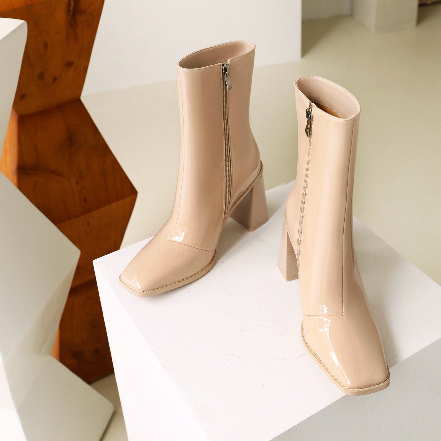Glossy 90 Platform Ankle Boots - Vivianly Shoes - Ankle Boots