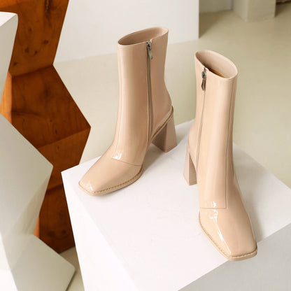 Glossy 90 Platform Ankle Boots - Vivianly Shoes - Ankle Boots