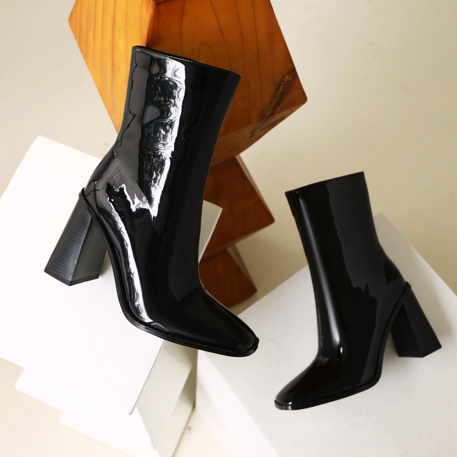 Glossy 90 Platform Ankle Boots - Vivianly Shoes - Ankle Boots