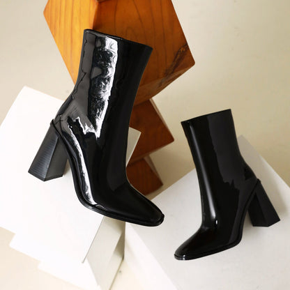 Glossy 90 Platform Ankle Boots - Vivianly Shoes - Ankle Boots