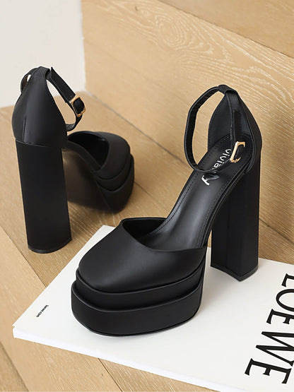 Katarina 120 Chunky Mary Jane Sandals - Vivianly Shoes - Platform Heels
