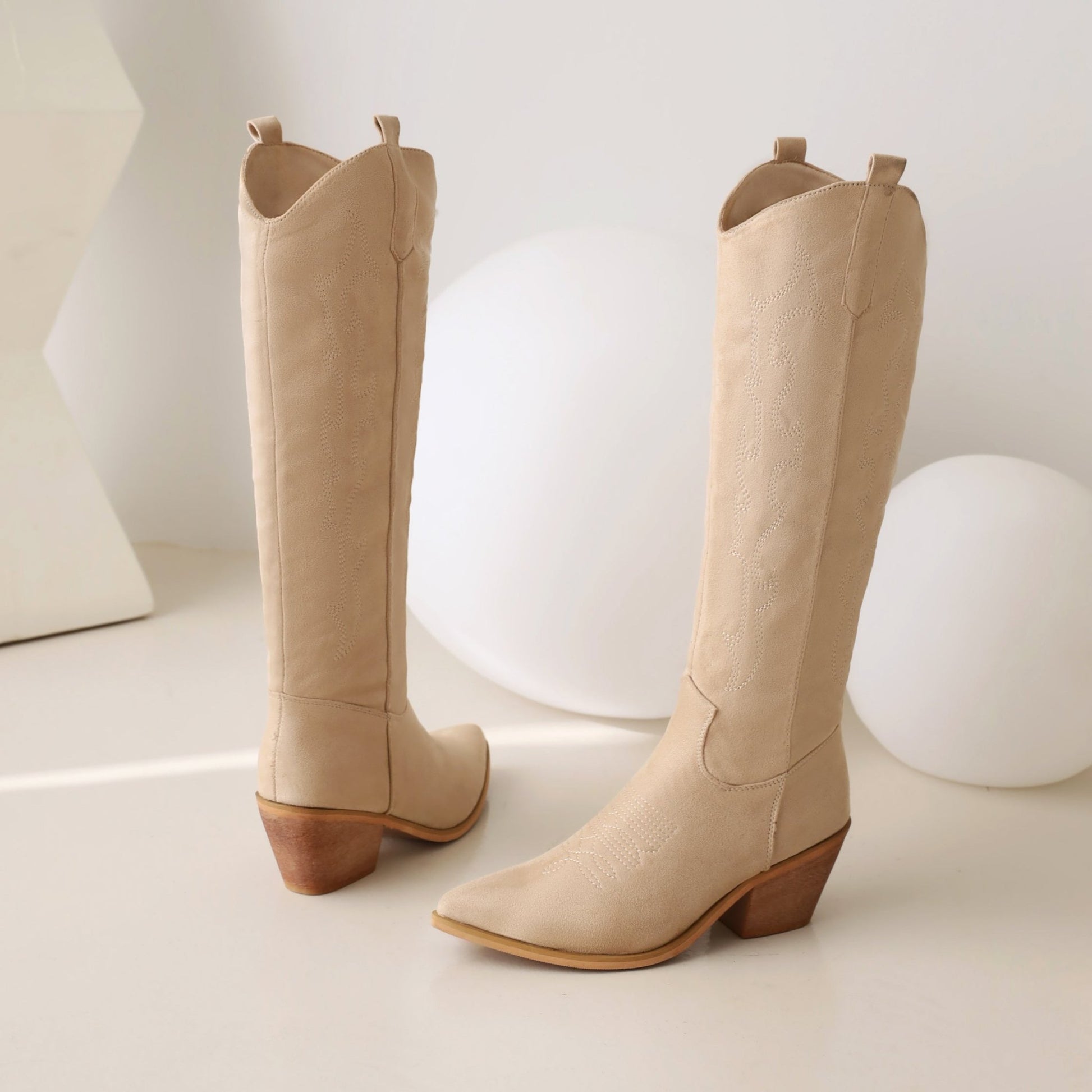 Lila 68 Tall Cowboy Knee High Heels - Vivianly Shoes - Knee High Boots