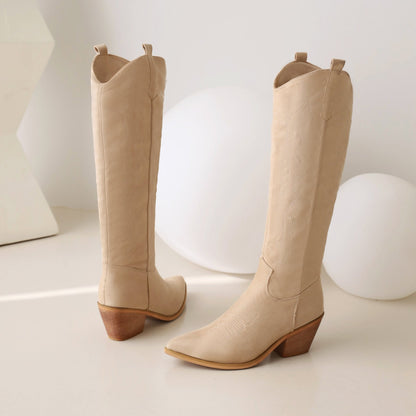 Lila 68 Tall Cowboy Knee High Heels - Vivianly Shoes - Knee High Boots