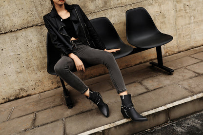 Maria 55 Studded Cowboy Ankle Boots - Vivianly Shoes - Ankle Boots
