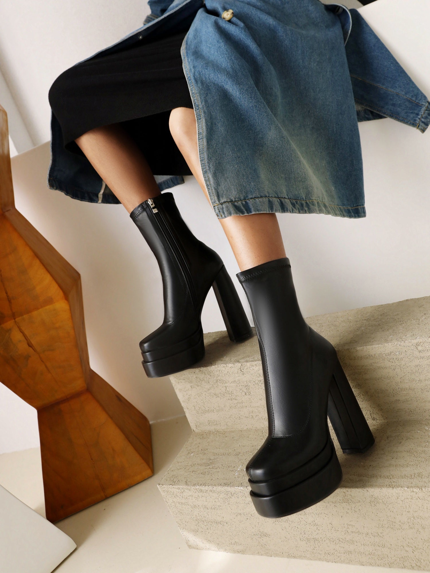 Sheena 140 Chunky Heel Go Go Boots - Vivianly Shoes - Ankle Boots
