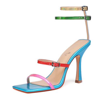 Audette 99 Square Strappy Sandals - Vivianly Shoes - Stilettos