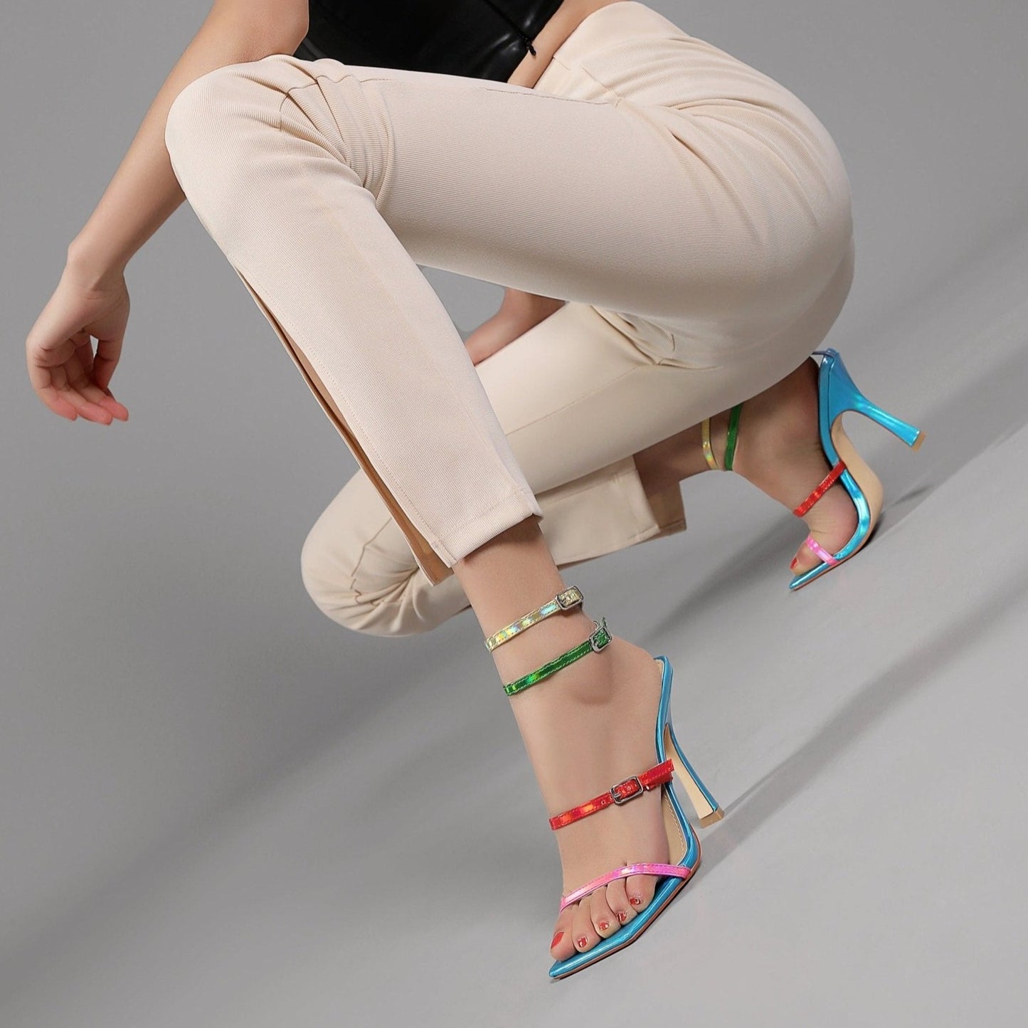 Audette 99 Square Strappy Sandals - Vivianly Shoes - Stilettos