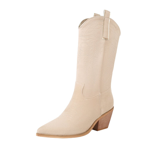Jenn 68 Pointed Cowboy Mid Calf Boots - Vivianly Shoes - Mid Calf Boots