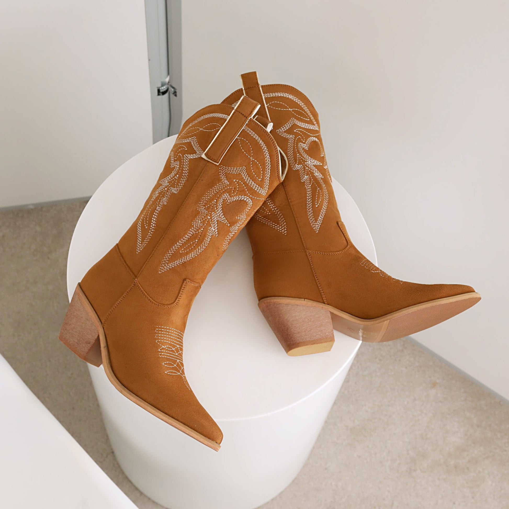 Jenn 68 Pointed Cowboy Mid Calf Boots - Vivianly Shoes - Mid Calf Boots