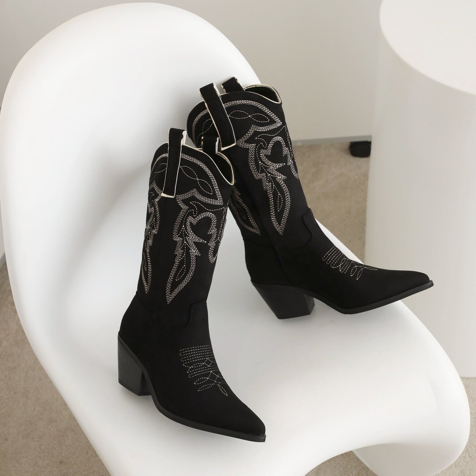 Jenn 68 Pointed Cowboy Mid Calf Boots - Vivianly Shoes - Mid Calf Boots
