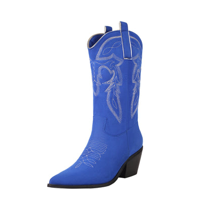 Jenn 68 Pointed Cowboy Mid Calf Boots - Vivianly Shoes - Mid Calf Boots
