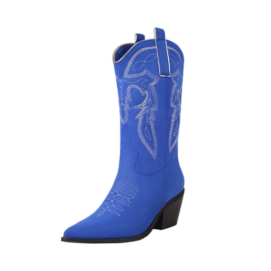 Jenn 68 Pointed Cowboy Mid Calf Boots - Vivianly Shoes - Mid Calf Boots