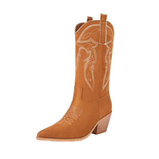 Jenn 68 Pointed Cowboy Mid Calf Boots - Vivianly Shoes - Mid Calf Boots