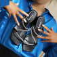 Luciana 69 Clear Sandals - Vivianly Shoes - chunky heels