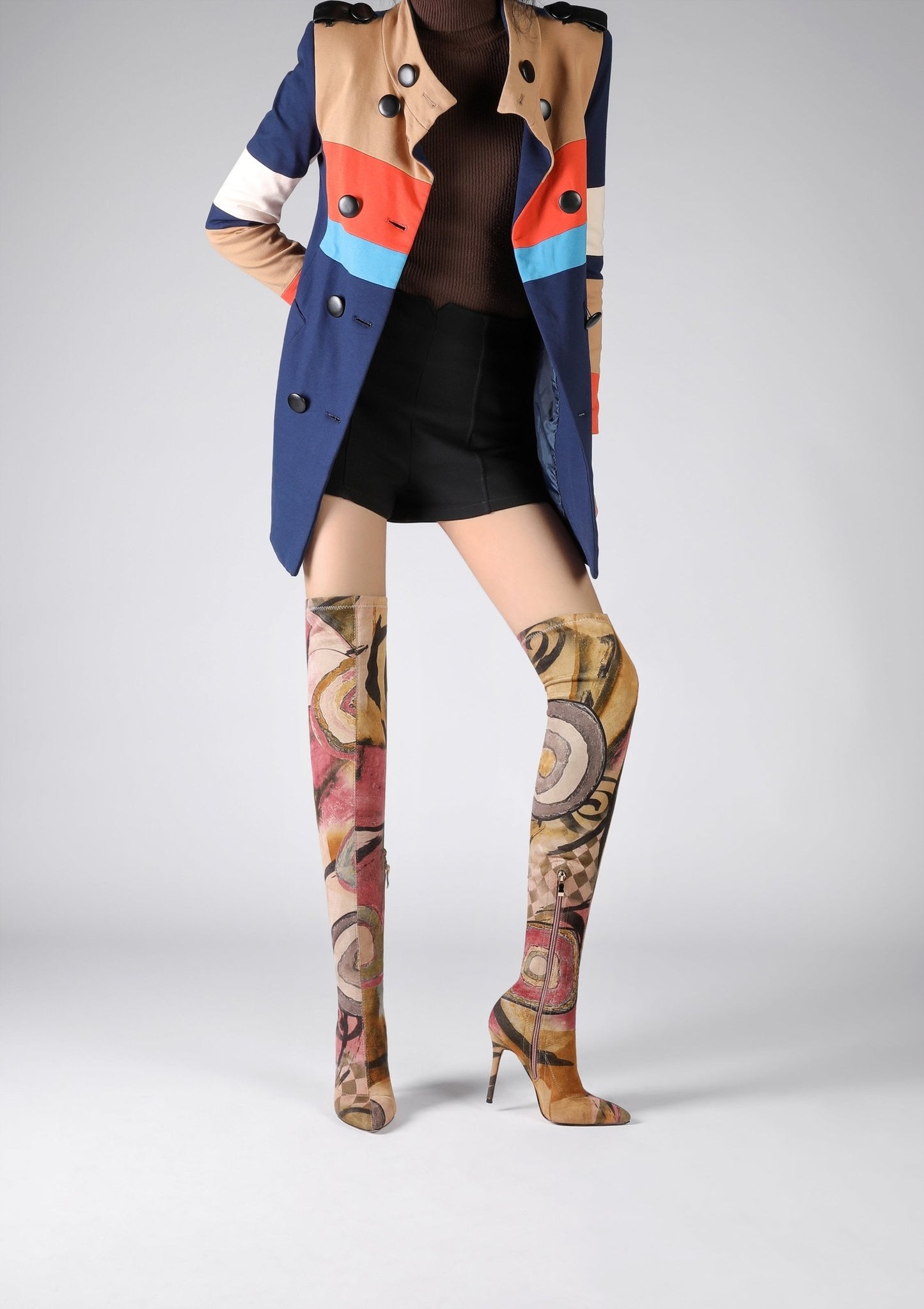 Mona 105 Art Print Over Knee High Boots - Vivianly Shoes - Over Knee Boots