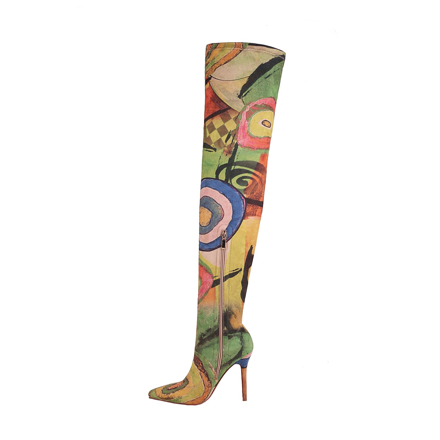 Mona 105 Art Print Over Knee High Boots - Vivianly Shoes - Over Knee Boots