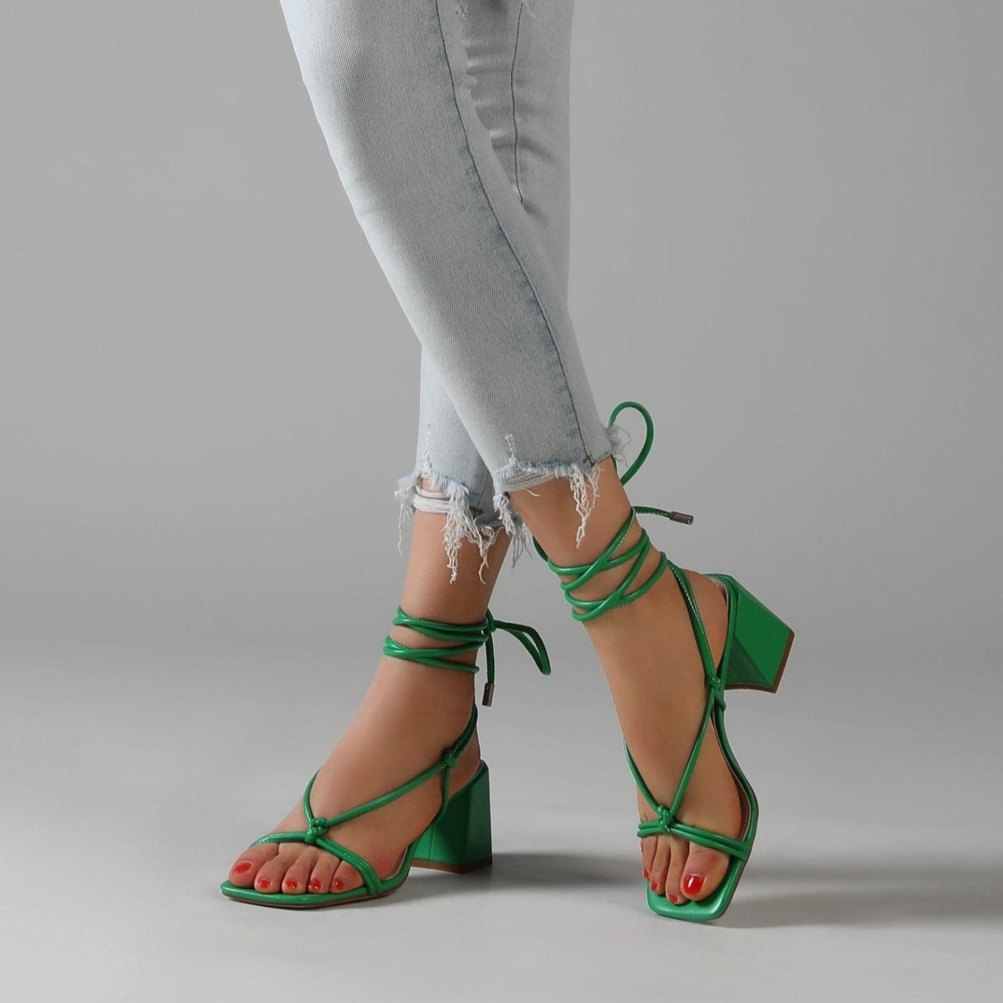 Taylor 70 Lace-Up Chunky Sandals - Vivianly Shoes - Chunky Heels