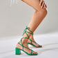 Taylor 70 Lace-Up Chunky Sandals - Vivianly Shoes - Chunky Heels