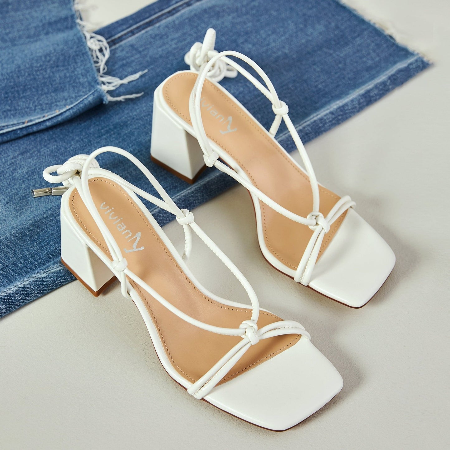 Taylor 70 Lace-Up Chunky Sandals - Vivianly Shoes - Chunky Heels